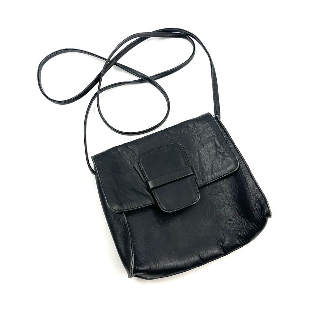 Vintage Kenneth Cole Black Leather Crossbody Shoulder Flap Bag